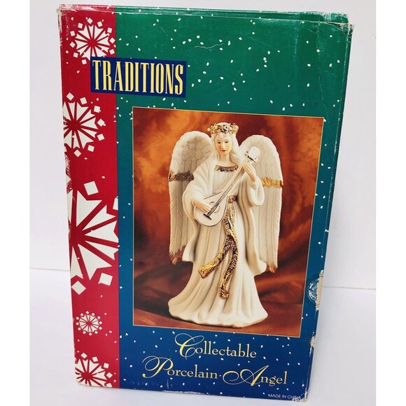 Vintage TRADITIONS Collectable PORCELAIN ANGEL 8.75". Gold Hand Painted Accents - Picture 8 of 9